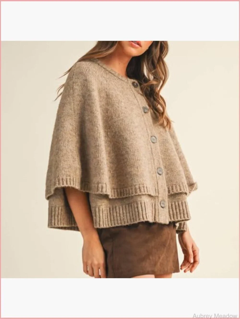 Round Neck Shawl Cardigan Sweater Casual Button Down Cropped Knit Cape Coat